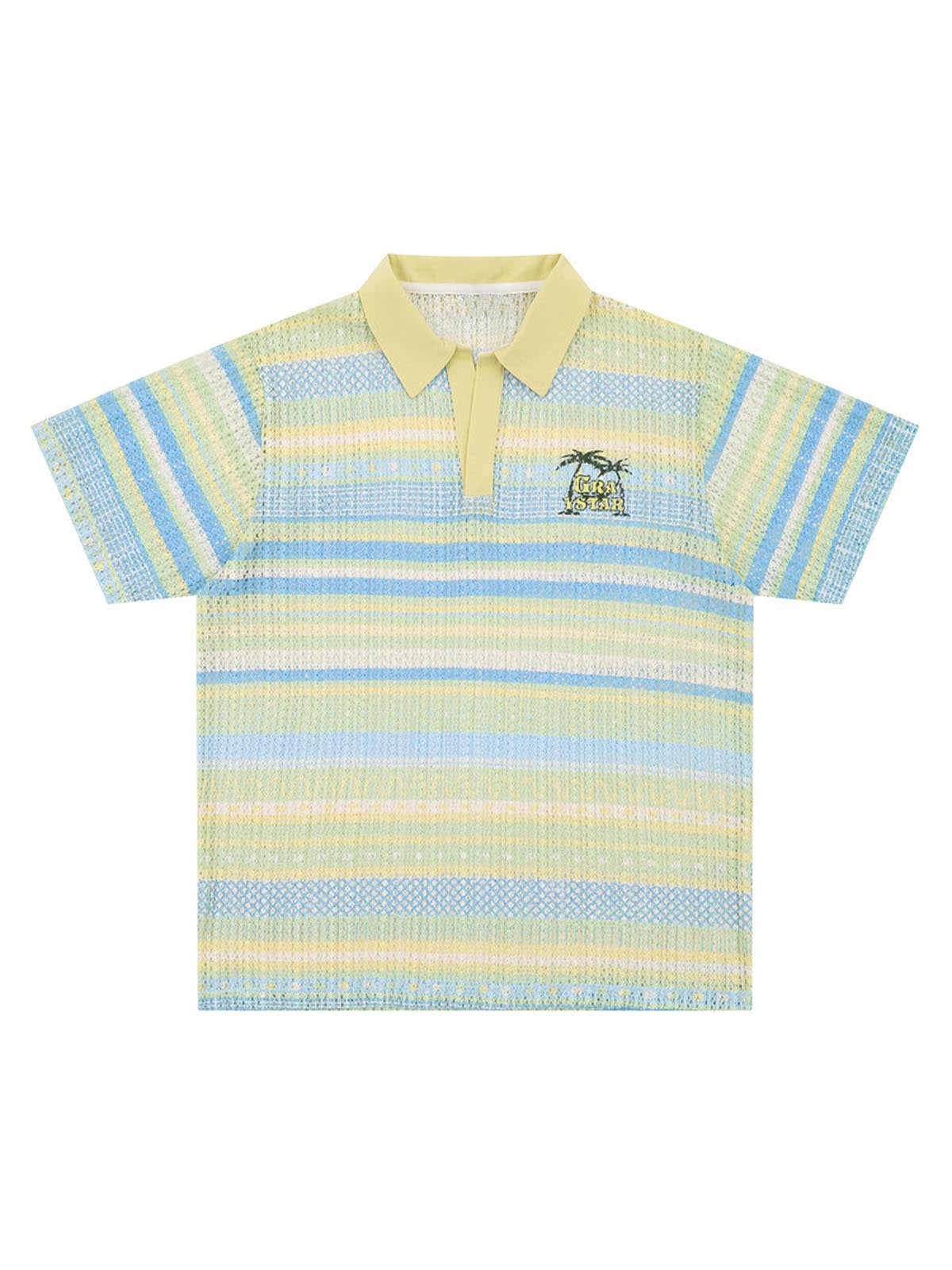Retro Gradient Striped Hollow POLO Shirt
