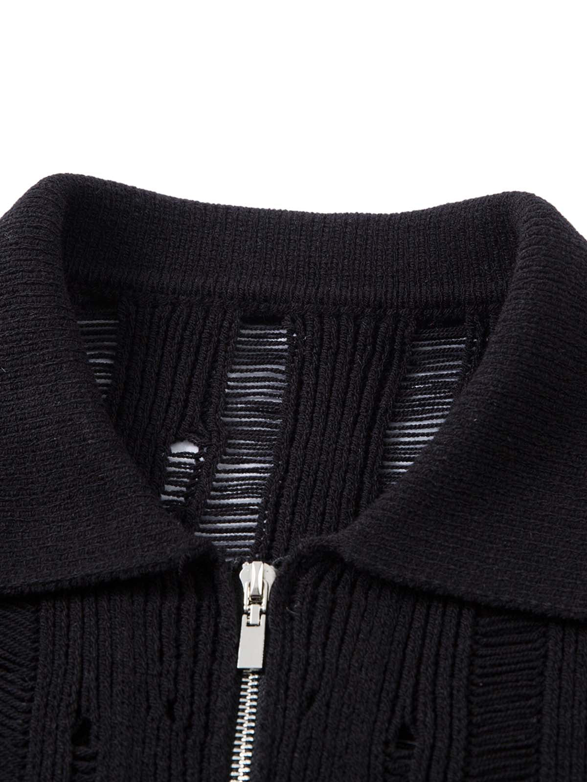 Cleanfit Black Knit Zip-Up Short-Sleeve Shirt