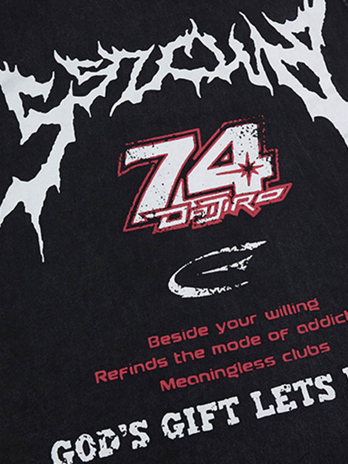 Retro Washed Letter Print Vest