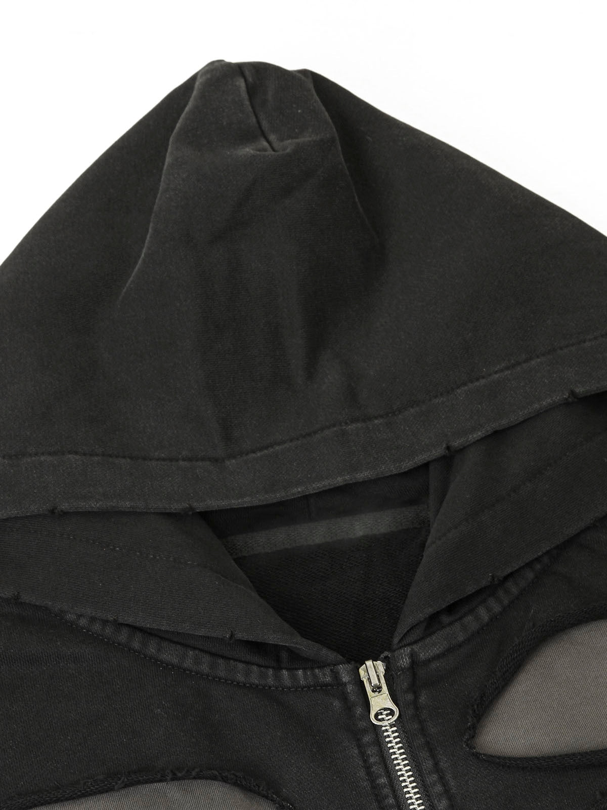 Thesupermade Ripped Drawstring Hooded Zip Up Sweatshirt