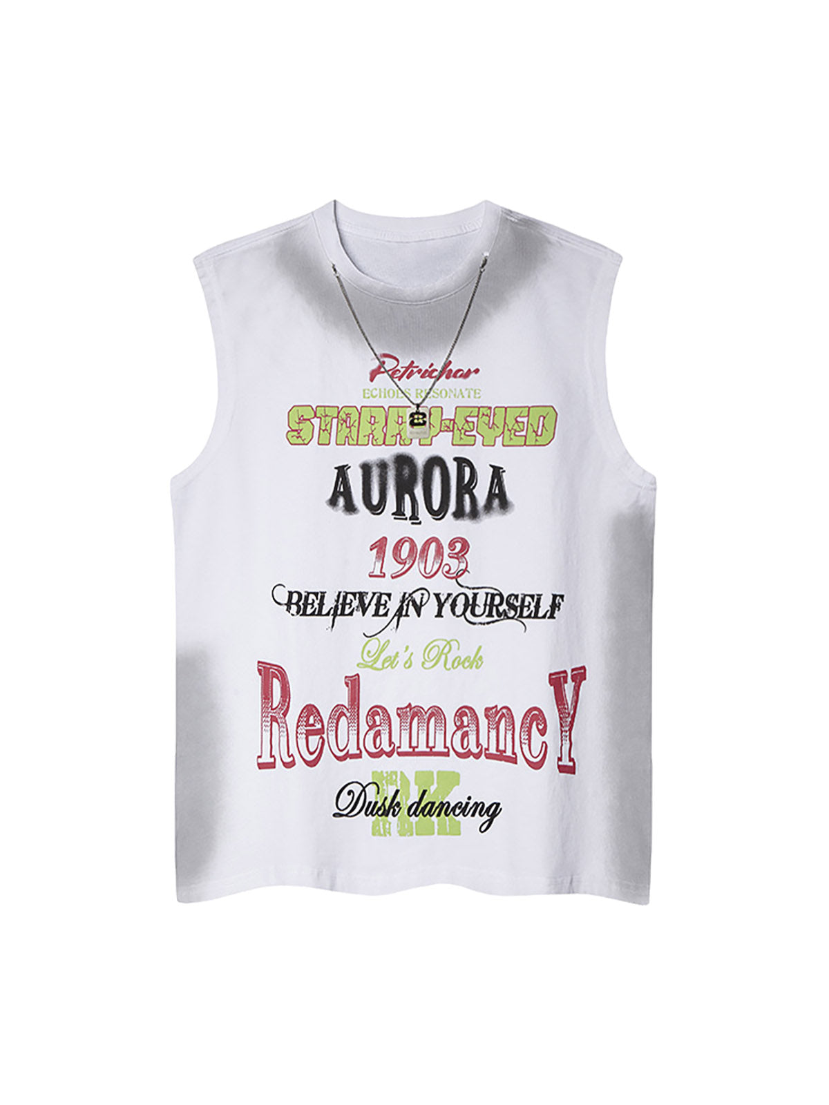 Spray- Painted Letter Print Necklace Vest