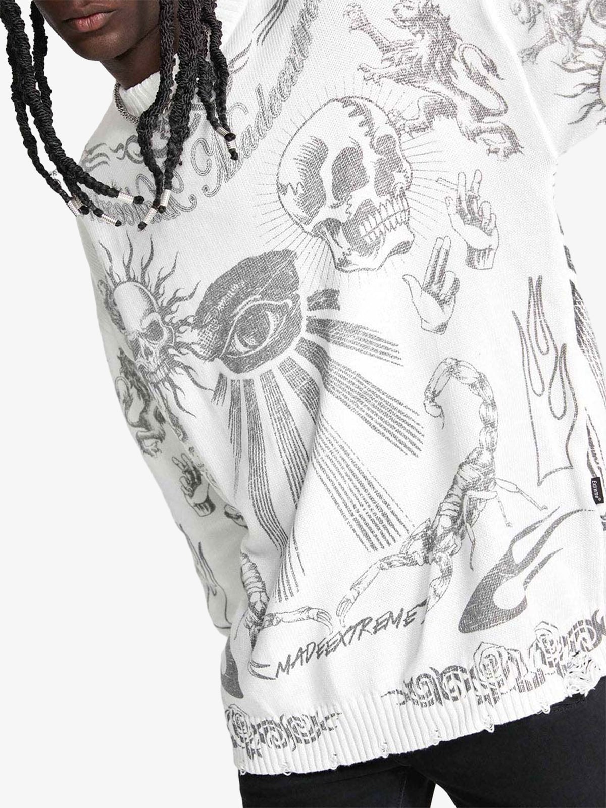 Thesupermade Skull Print Distressed Sweater - 1002