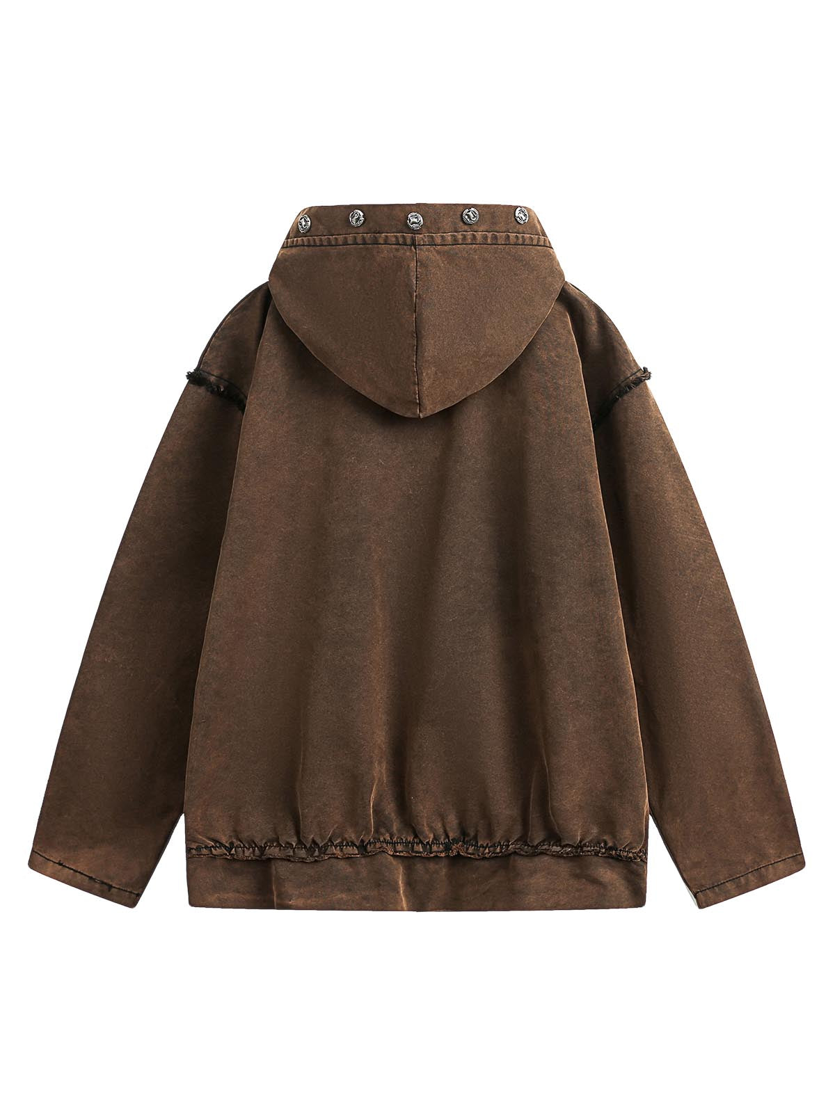 Distressed Washed Rivet Hooded Denim Sweatshirt