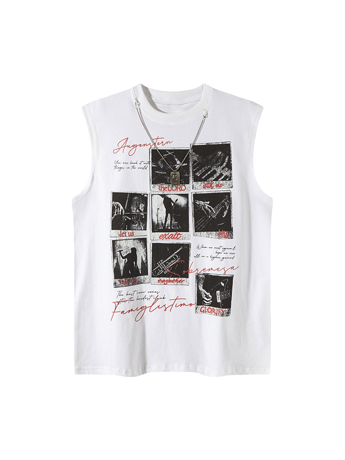Graphic Rock Singer Print Metal Tag Vest