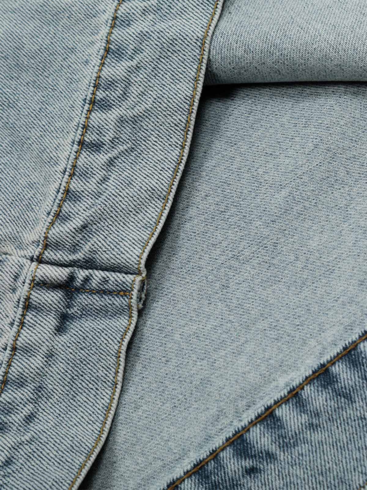 Embroidered Washed Distressed Denim Hoodie