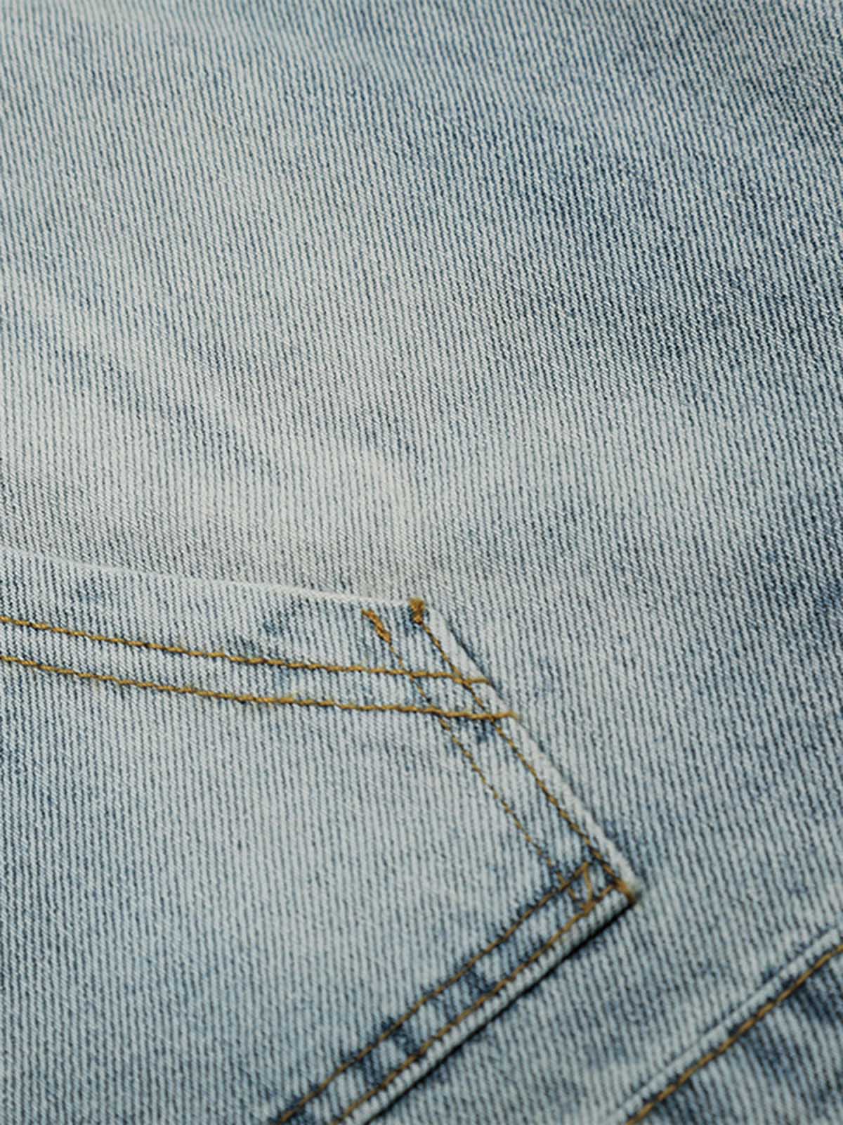 Embroidered Washed Distressed Denim Hoodie