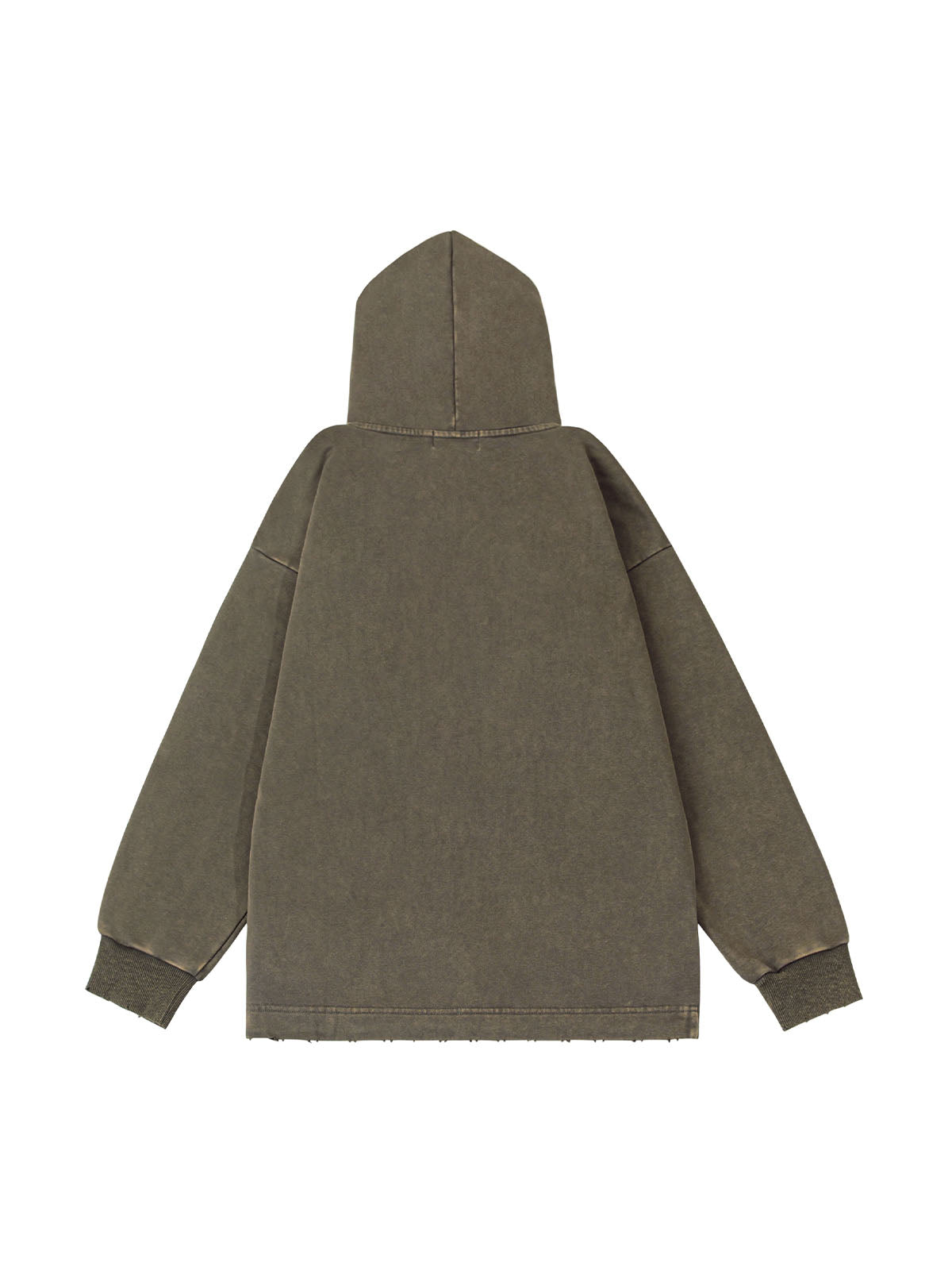 Thesupermade Ripped Drawstring Hooded Zip Up Sweatshirt