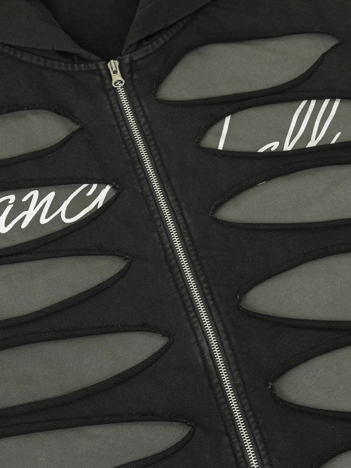 Thesupermade Ripped Drawstring Hooded Zip Up Sweatshirt