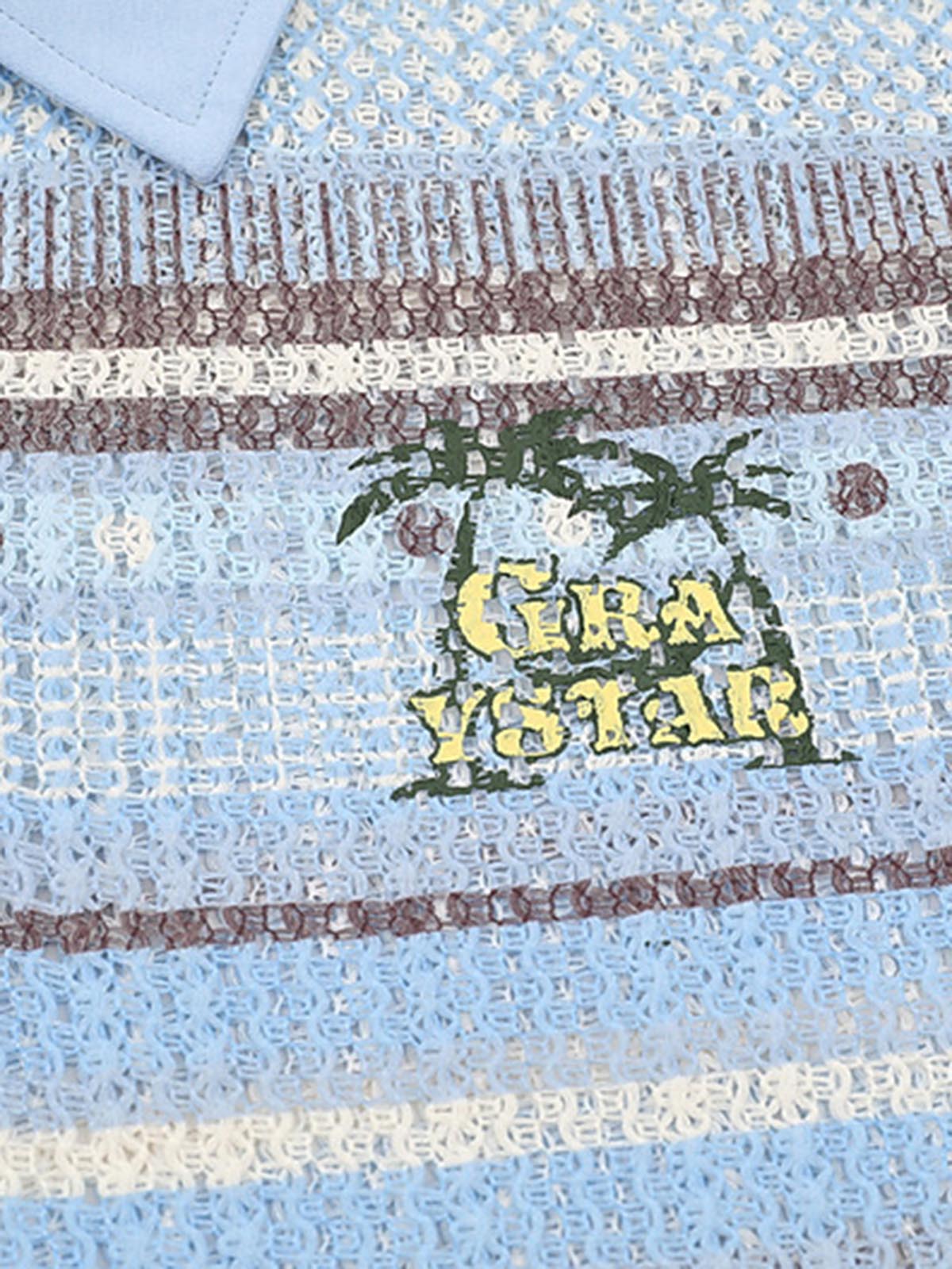 Retro Gradient Striped Hollow POLO Shirt