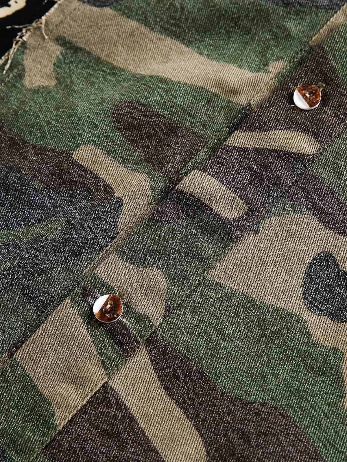 Camouflage Patchwork Print Letter Short Sleeve Shirt