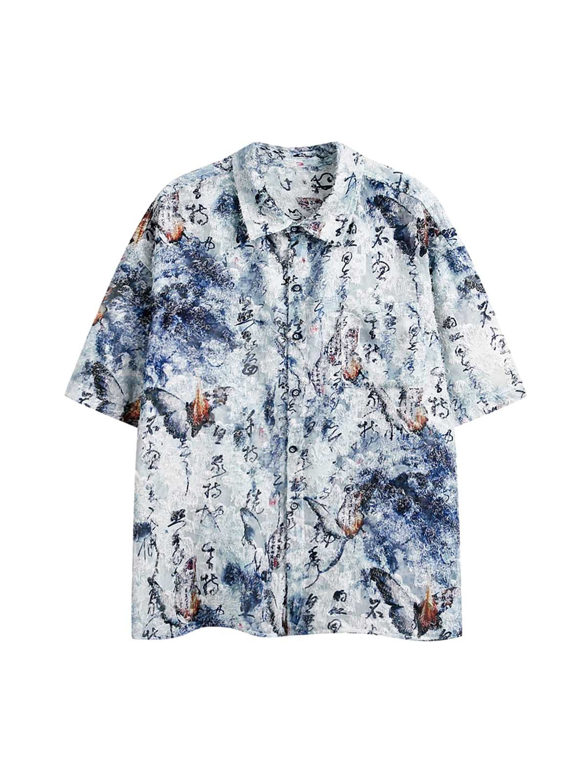 Traditional Calligraphy Print Short-Sleeve Shirt