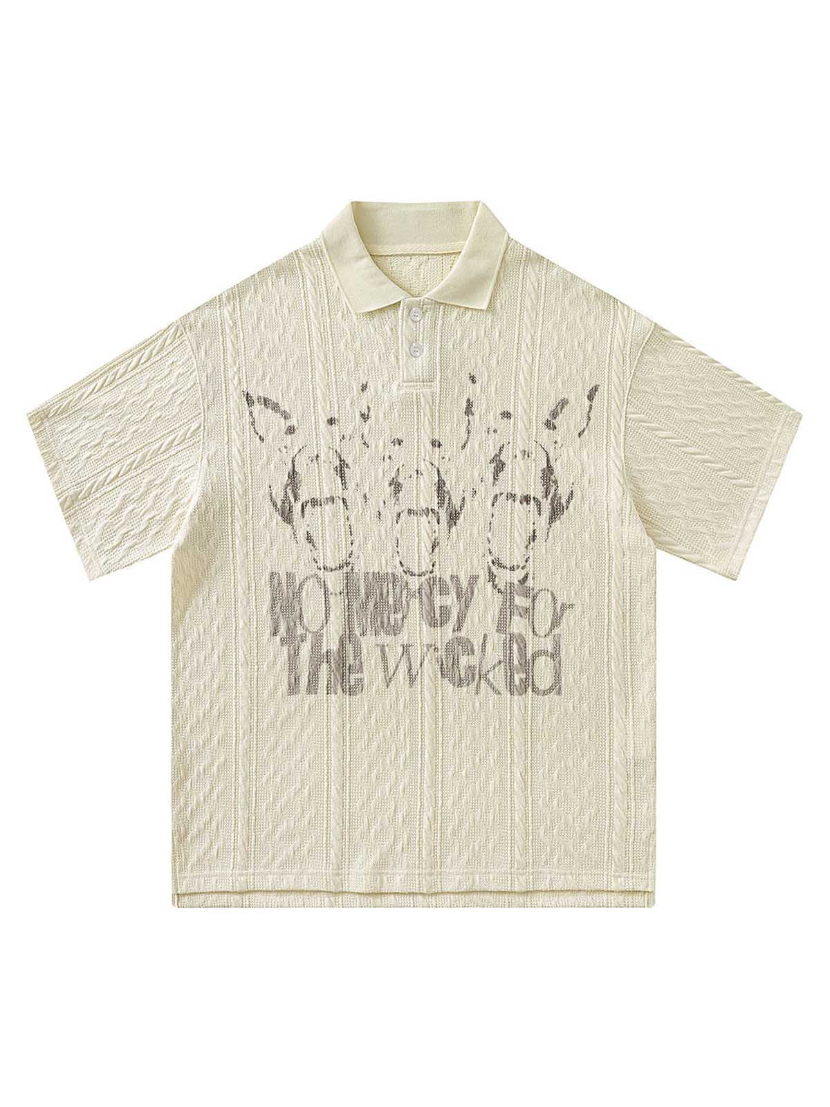 Vintage Print Lapel Short Sleeve Polo Shirt