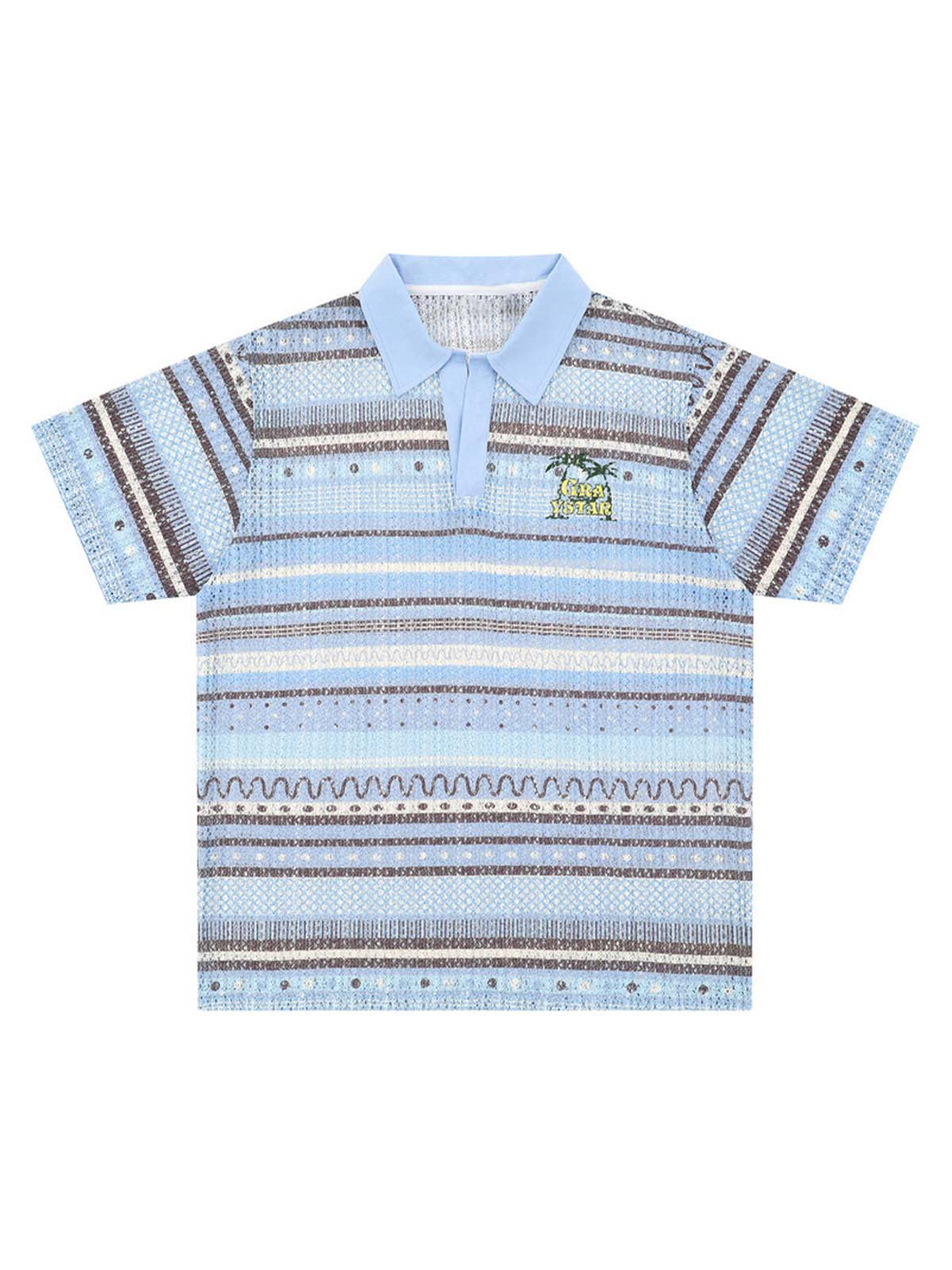 Retro Gradient Striped Hollow POLO Shirt