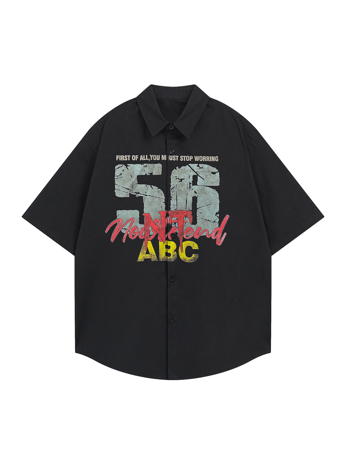 Retro Letter Print Short Sleeve Shirt