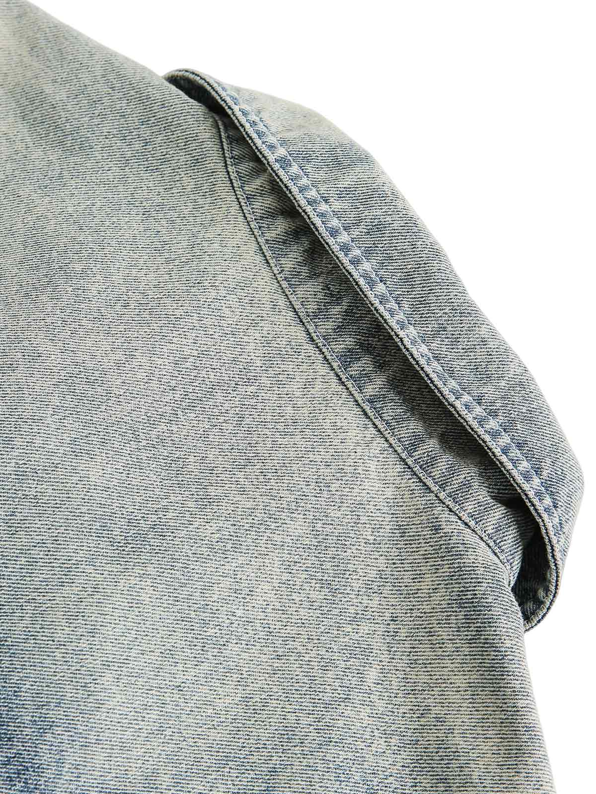 Ripped Embroidered Floral Denim Shirt