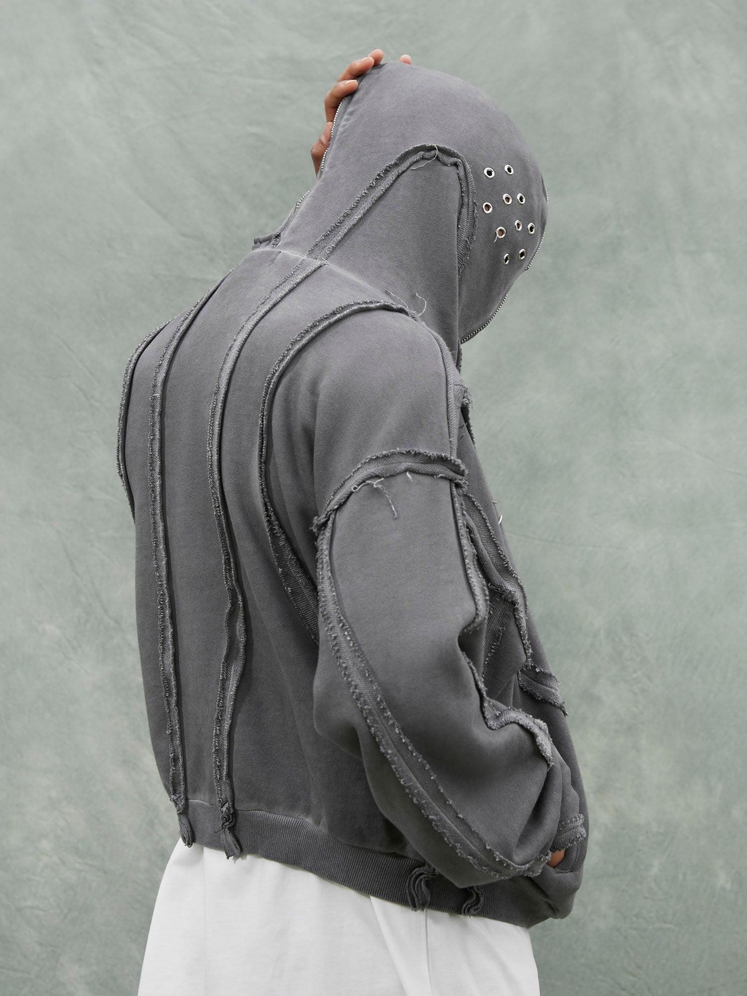 Thesupermade Heavy Washed Distressed Full Zip Hoodie - 2057