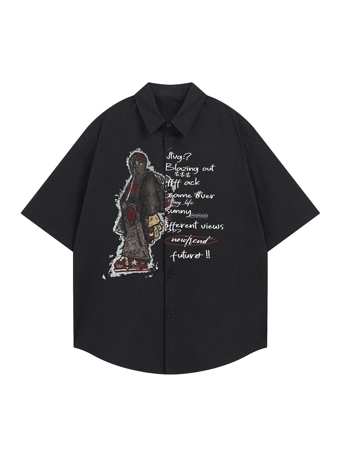 Oversized Graphic Cartoon Letter Print Short-Sleeve Shirt