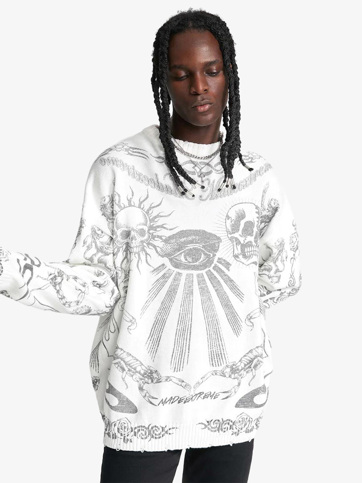 Thesupermade Skull Print Distressed Sweater - 1002