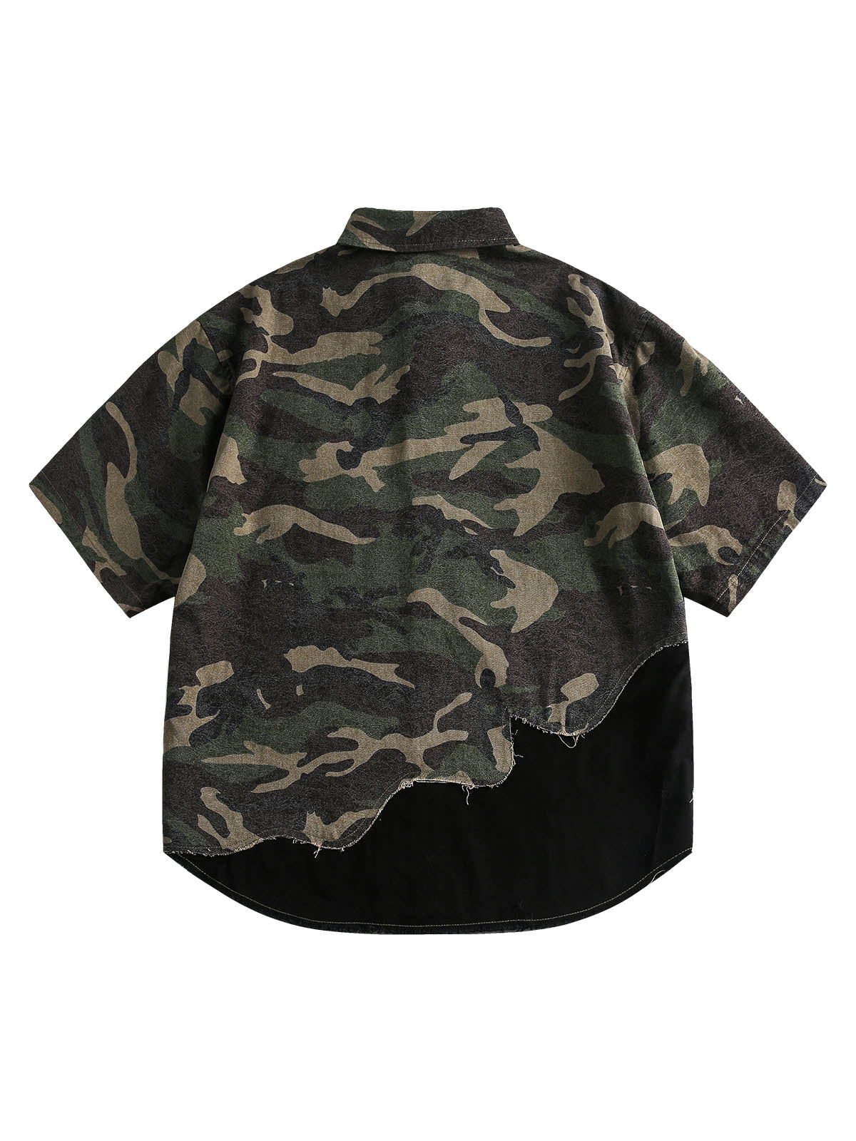 Camouflage Patchwork Print Letter Short Sleeve Shirt