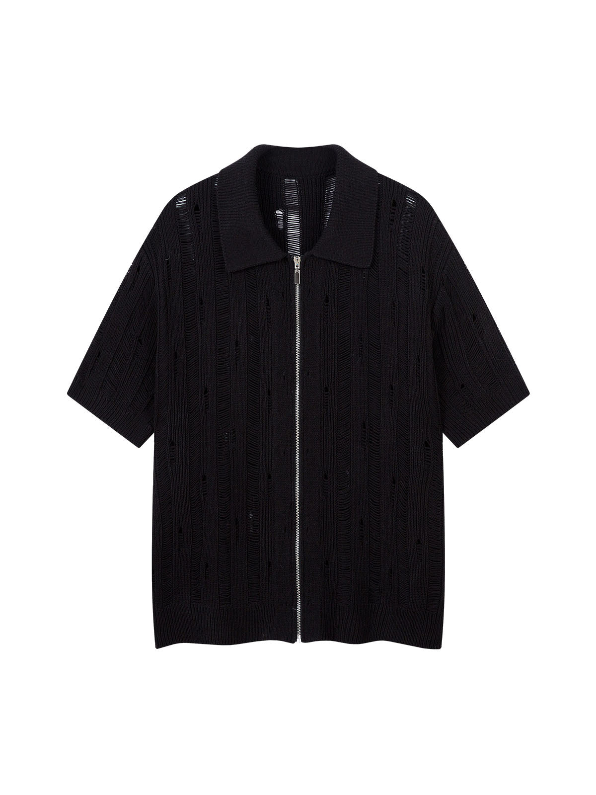 Cleanfit Black Knit Zip-Up Short-Sleeve Shirt